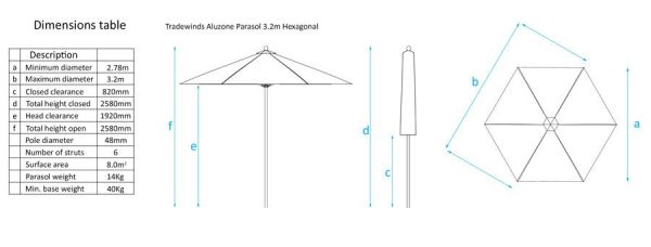 Tradewinds Aluzone 3.2m Hexagonal Parasol