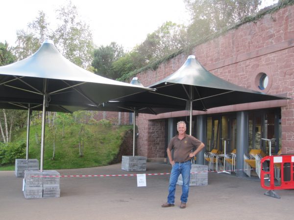 Vortex 4.2m square parasols, Spruce colour.