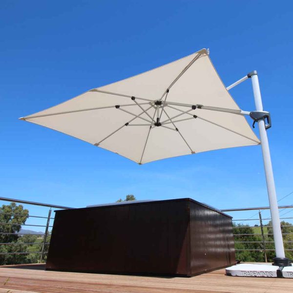 Tradewinds cantilever parasol , 3m square canopy , image shows the canopy horizontal