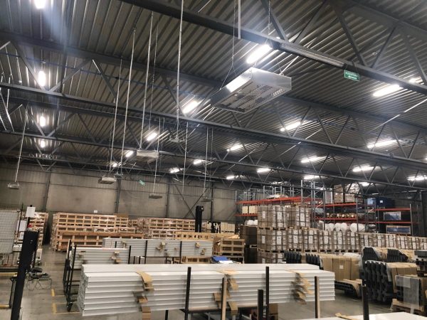 HERSCHEL POWER RANGE HEATER, IRP4 SILVER, 3.2KW, SUSPENDED FROM CEILING IN WAREHOUSE 2